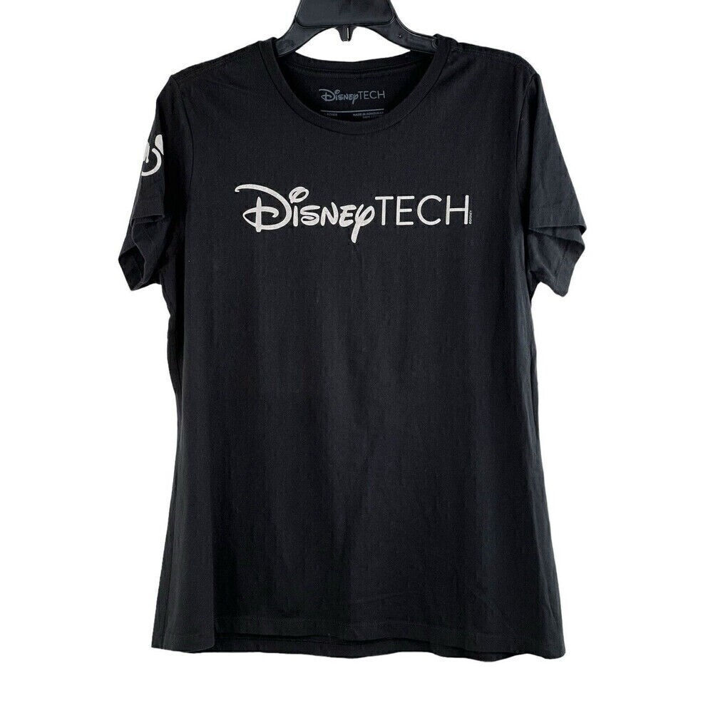 Disney Tech Shirt Womens Large Black Short Sleeve Crew Neck Cotton Tee